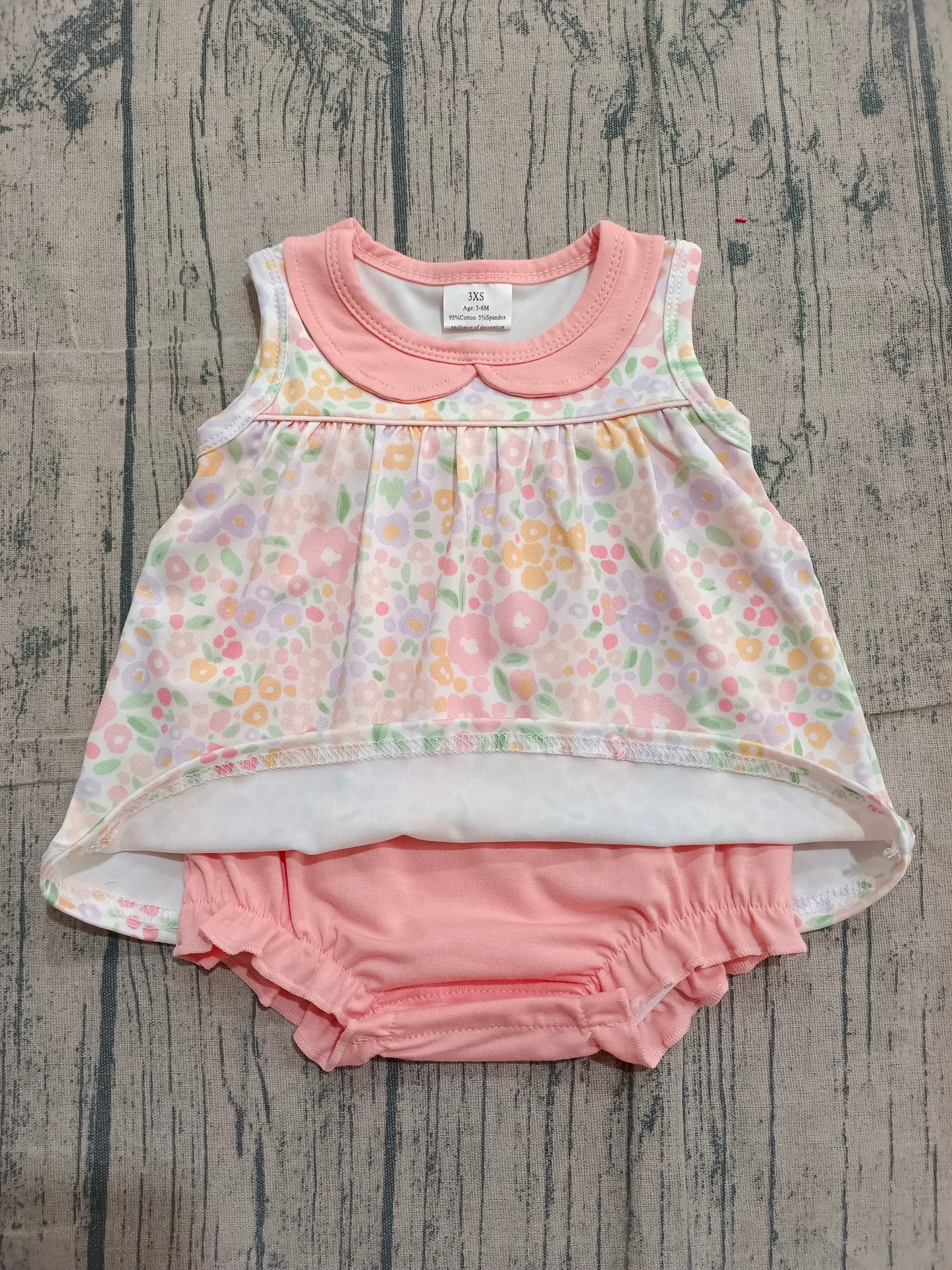 Baby Girls Infant Sleeveless Floral Tunic Pink Bummie Romper RTS