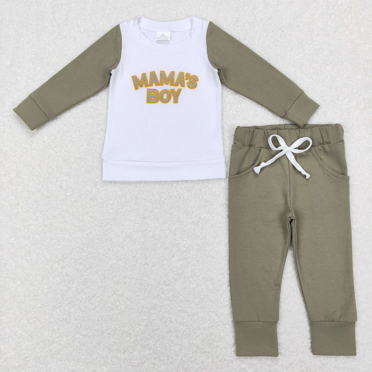 BLP0435 Baby Kids Long Sleeves Embroidery Mama's Boy Shirt Pocket Pants Cotton Set