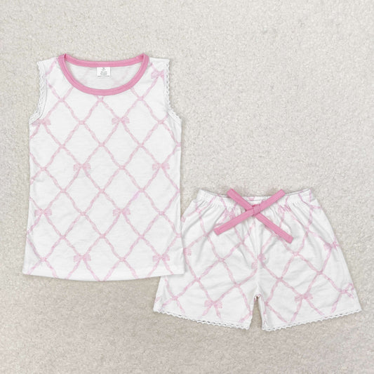 Baby Girl Sleeveless Bows Shirt Shorts Summer Pink Bamboo Set