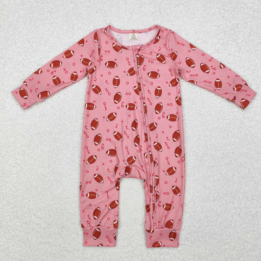 Baby Girl Infant Long Sleeves Football Pink Zipper Romper