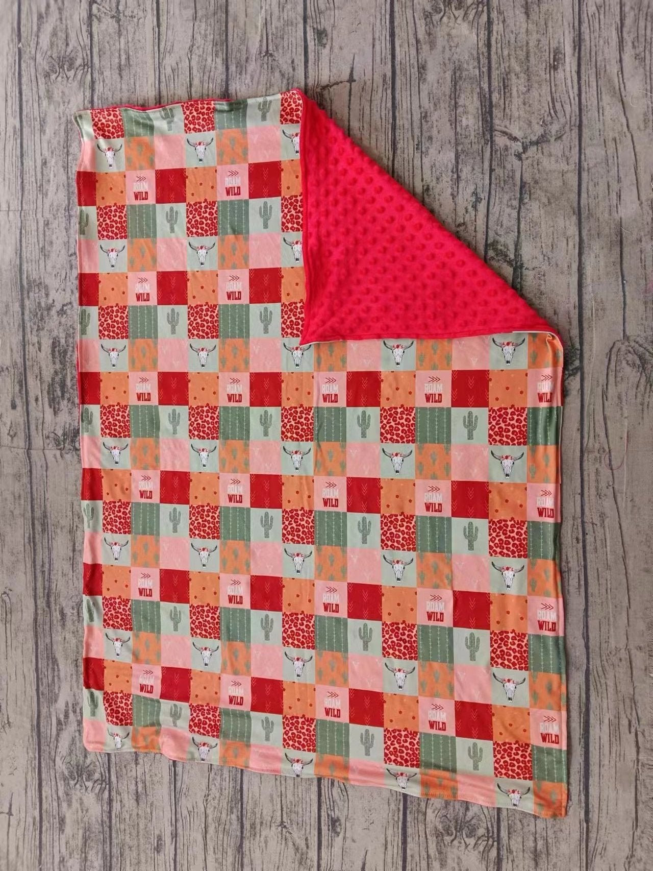 Baby Girl Western Cow Cactus Leopard Minky Blanket Moq 5