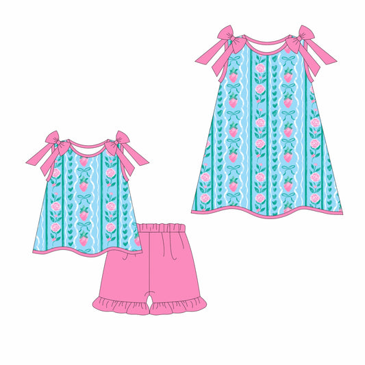 Baby Girl Straps Flower Bows Strawberry Sibling Dress Set ( Moq 5 Each Style ) 3.17