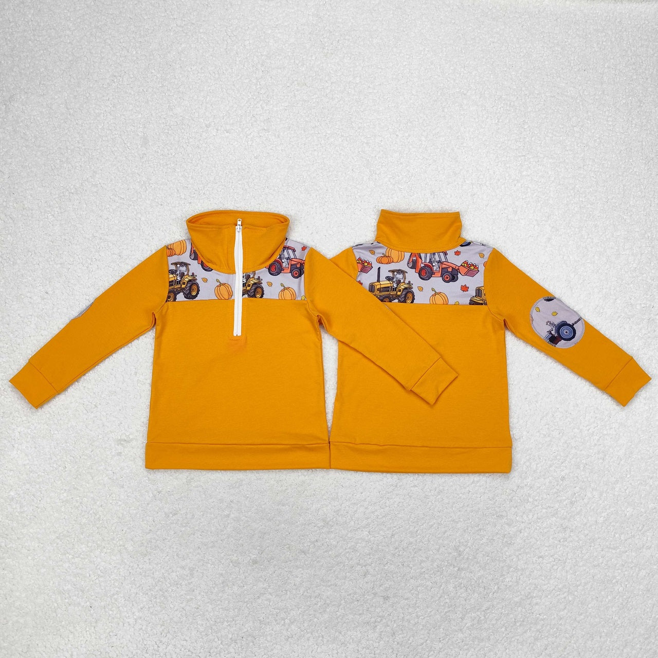 Baby Boy Pumpkin Tractors Long Sleeves Orange Halloween Pullovers Tops