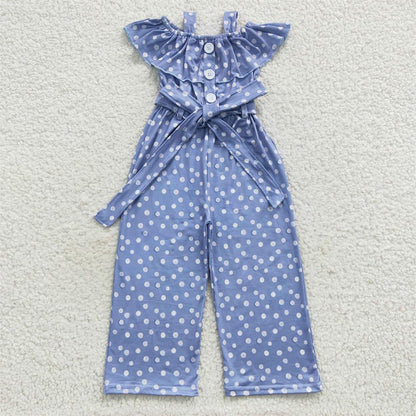 SR0420 Baby Girl Sleeveless Pink Dots Ruffle Jumpsuit