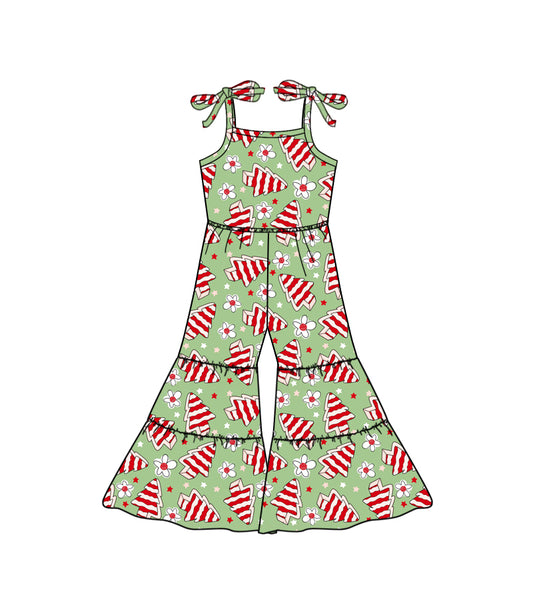 Baby Girl Sleeveless Christmas Tree Cakes Floral Jumpsuit Moq 5