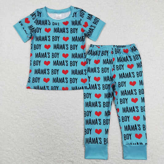 BSPO0168 Baby Kids Short Sleeves Mama's Boy Hearts Shirt Pants Set Pajamas