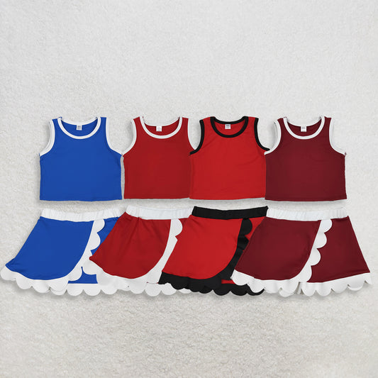 Sibling Baby Girls Kids Sleeveless Shirts Scallop Skirts Shorts Yoga Active Sets Clothes RTS