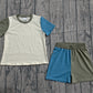 Baby Boys Kids Short Sleeves Shirt Grey Blue Shorts Set Summer Clothes RTS