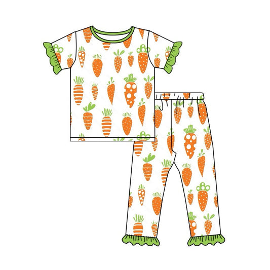 Baby Girl Short Sleeves Easter Carrot Shirt Pants Pajamas Set Moq 5