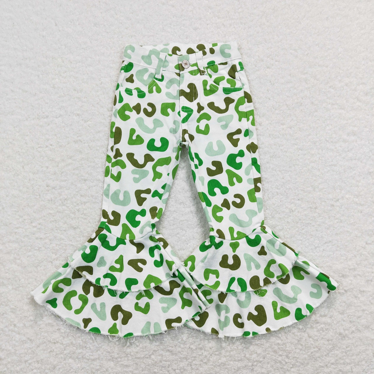 P0395 St. Patrick's Day Baby Girl Green Leopard Denim Jeans Bell Pants