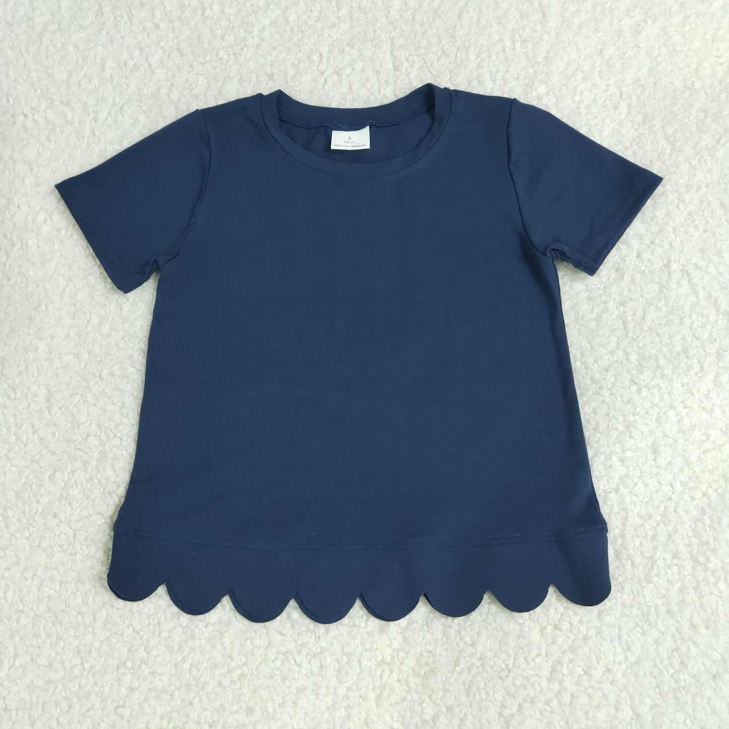 Baby Girls Kids Short Sleeves Scalloped Navy Shirt Tops Cotton Clothes RTS