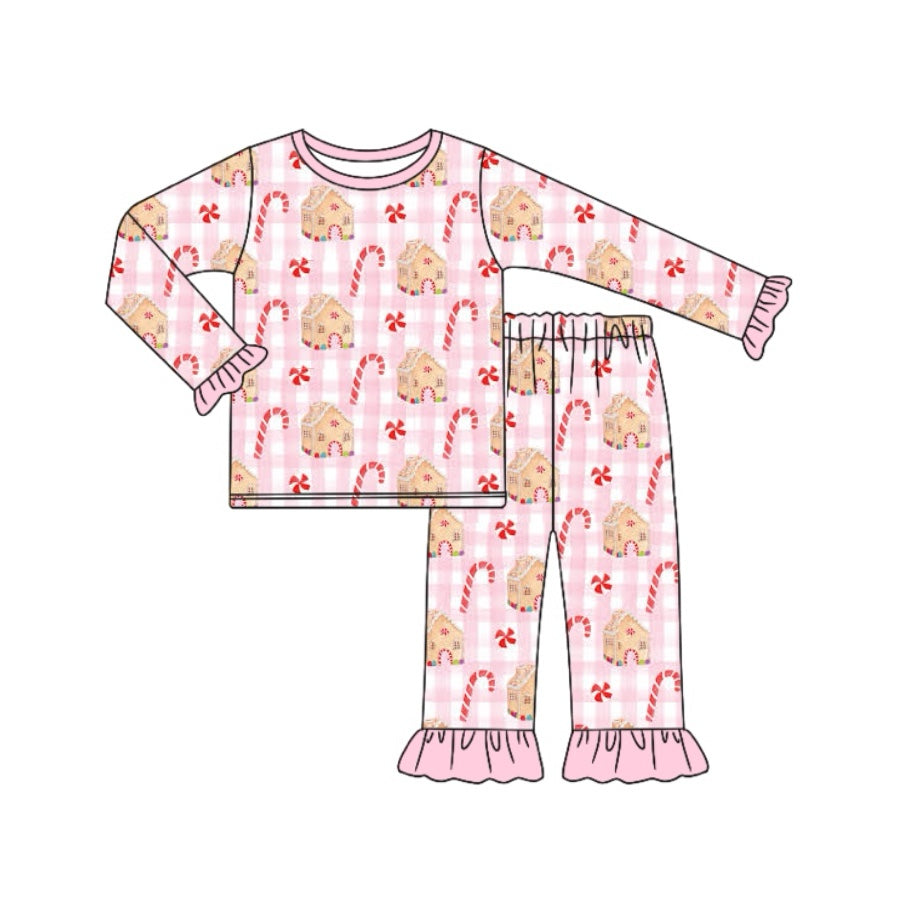 Baby Girl Long Sleeves Candy House Christmas Pajamas Set