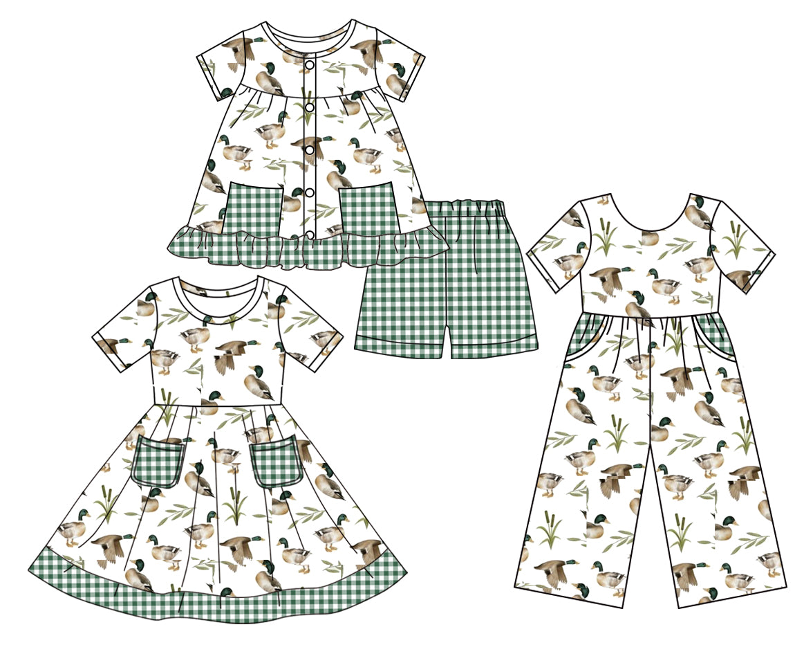 Baby Girl Short Sleeves Ducks Pockets Sibling Jumpsuit Dress Set ( Moq 5 Each Style ) 3.17
