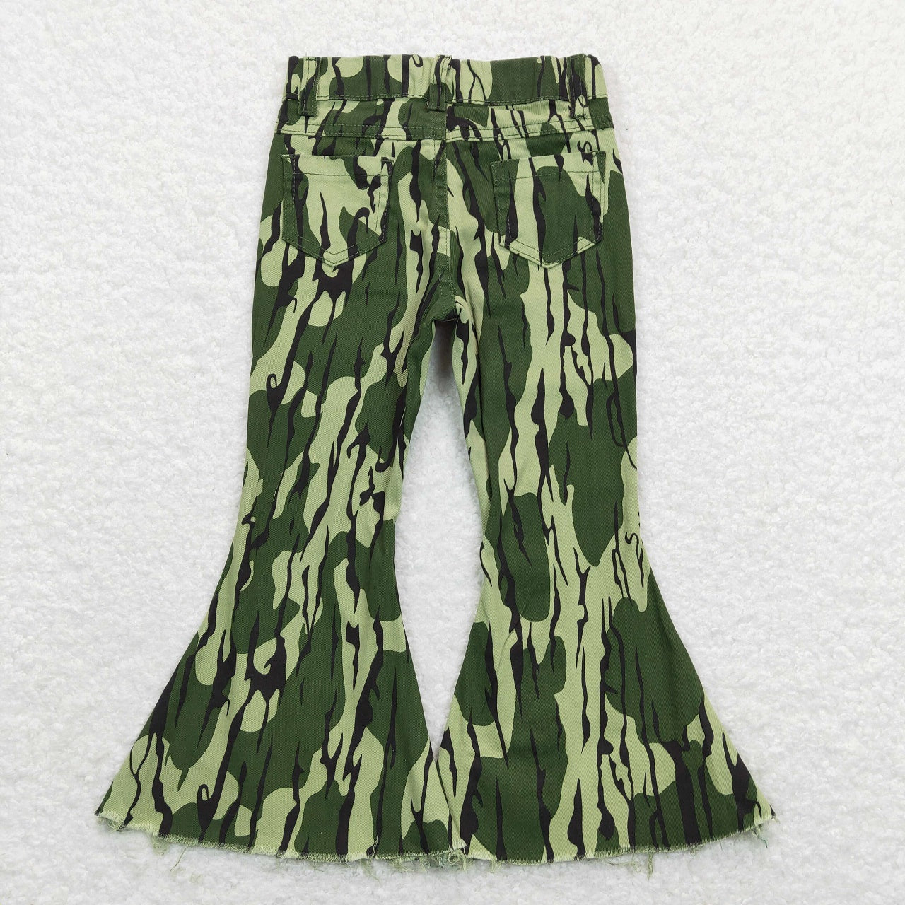 P0372 Baby Girl Green Camo Denim Jeans Bell Pants