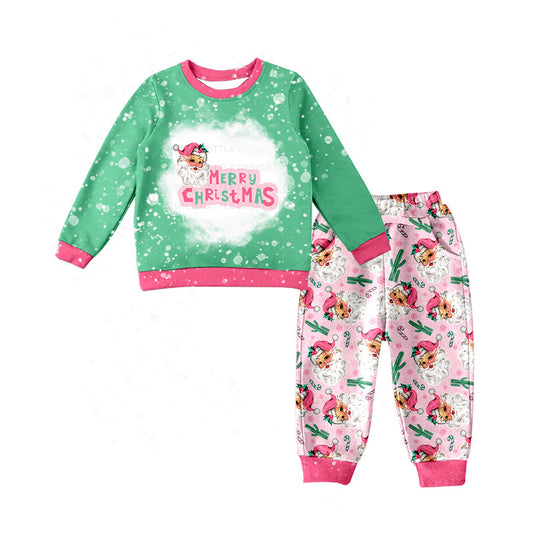 Baby Girl Christmas Santa Cactus Western Shirt Pants Pajamas Set