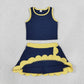 Baby Girls Kids Sleeveless Navy Shirt Scallop Skirt Shorts Yoga Active Set Clothes RTS