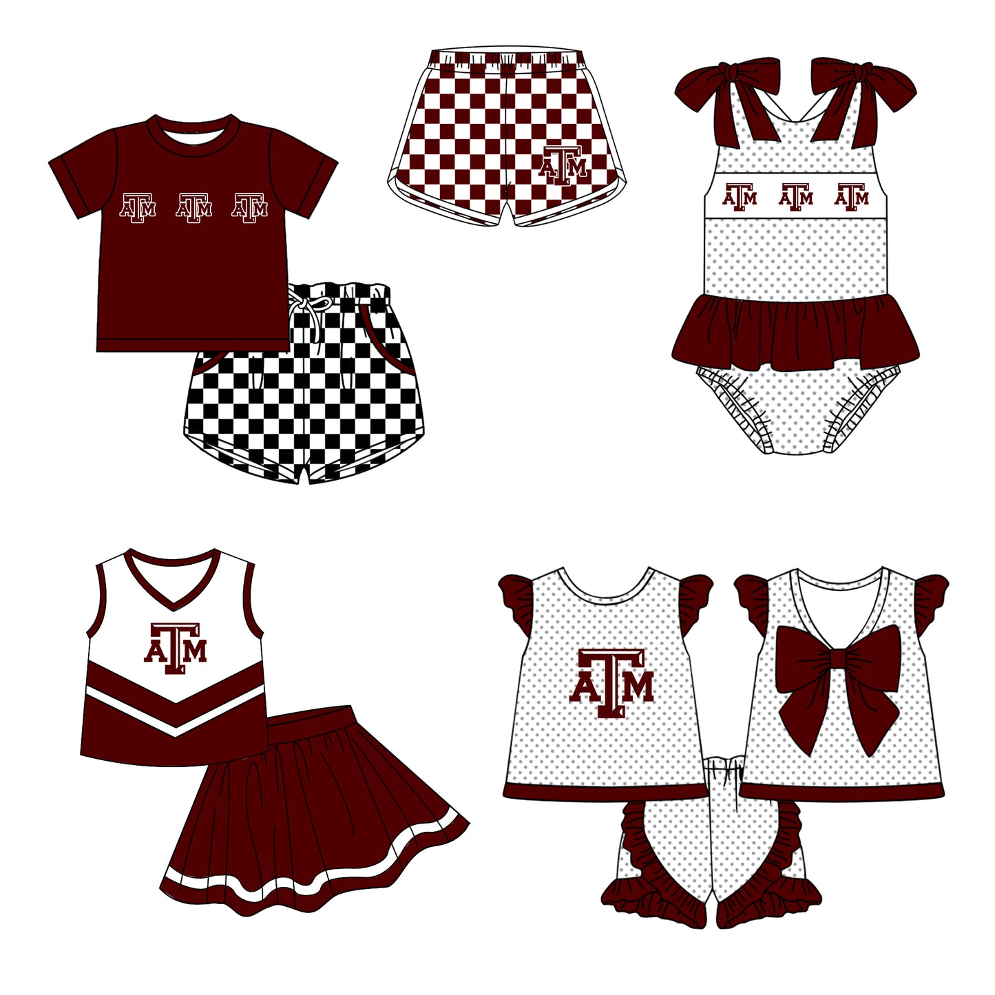 ( Moq 5 Each Style ) Baby Boys Girls Toddler Plaid Sibling Dark Red Shorts Sets Team Clothing