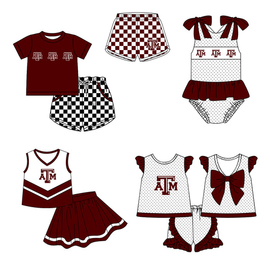 ( Moq 5 Each Style ) Baby Boys Girls Toddler Plaid Sibling Dark Red Shorts Sets Team Clothing