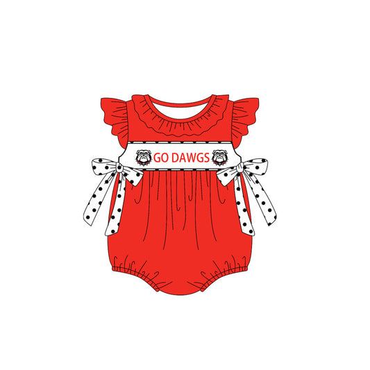 Baby Girl Short Sleeves Team Dogs Red Bubble Romper Moq 5