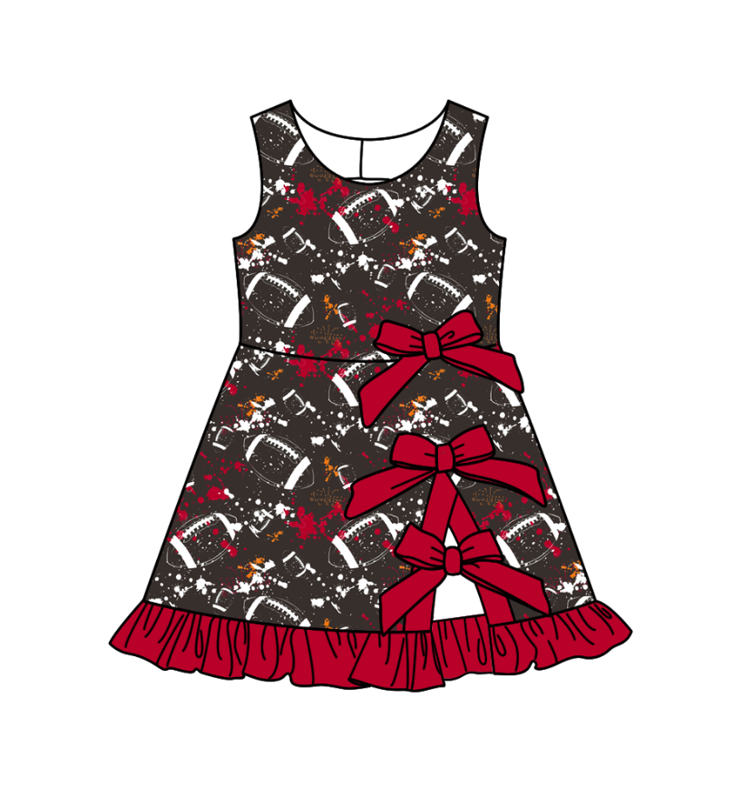 ( Moq 5 Each Style ) Baby Boys Girls Toddler Football Sibling Shorts Romper Red Bows Dresses Set Team Clothing