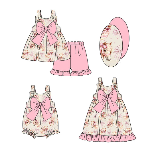 Baby Girl Bows  Horse Sibling Romper Dress Set ( Moq 5 Each Style ) 1.20