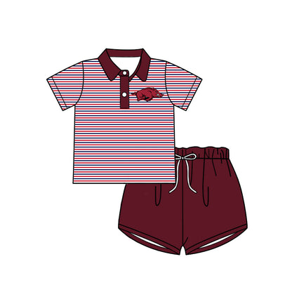 ( Moq 5 each style ) Baby Boy Girl Short Sleeves Team Pig Sibling Dress Shirt Set 5.5
