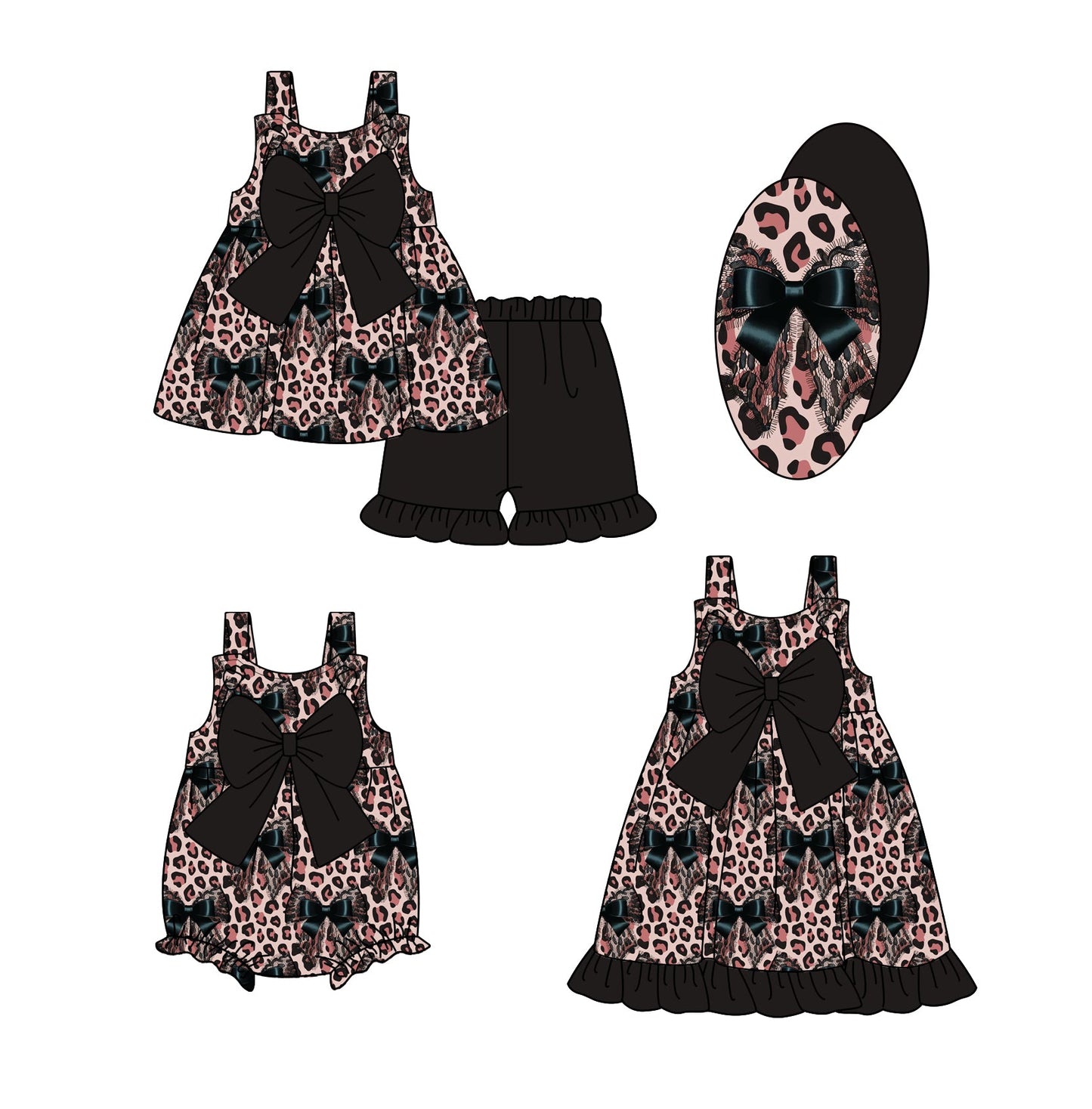 Baby Girl Straps Leopard Bows Sibling Romper Dress Set ( Moq 5 Each Style ) 1.24