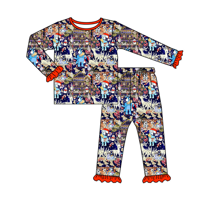 Baby Girl Long Sleeves Christmas Dogs Shirt Pants Pajamas Set