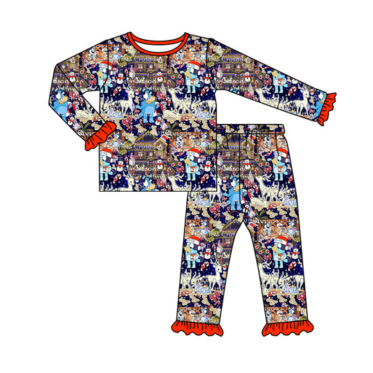 Baby Girl Long Sleeves Christmas Dogs Shirt Pants Pajamas Set