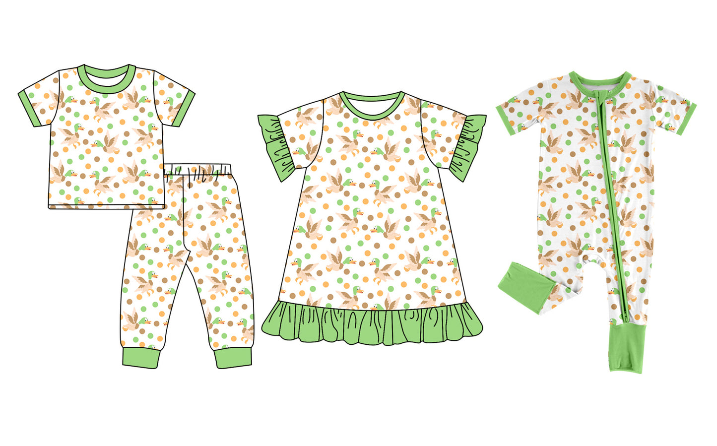 Baby Girl Ducks Dots Sibling Matching Romper Dress Clothes Set ( Moq 5 Each Design )