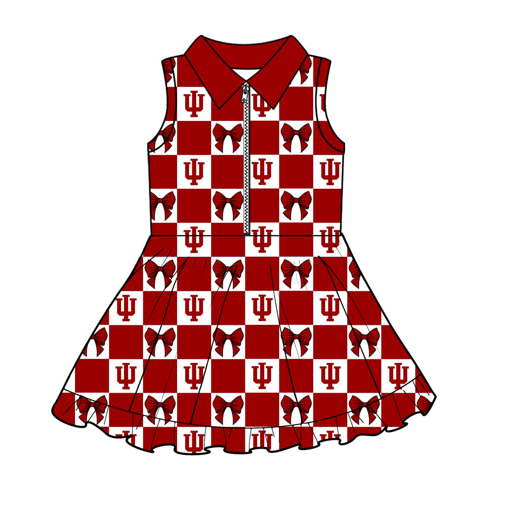 ( Moq 5 Each Style ) Baby Girls Kids Toddler Bows Red Plaid Team Zipper Shorts Knee Length Dress