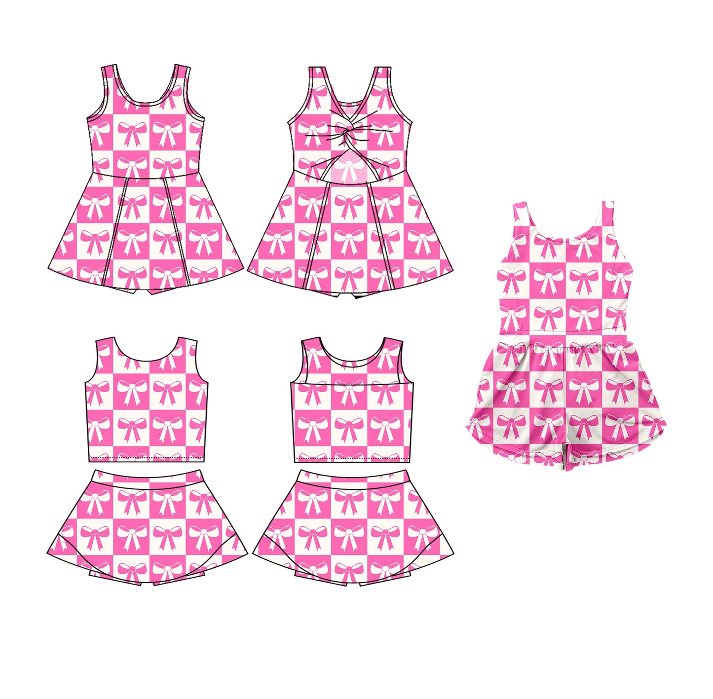 Baby Girl Sleeveless Checked Bows Sibling Jumpsuit Dress Set ( Moq 5 Each Style ) 3.19