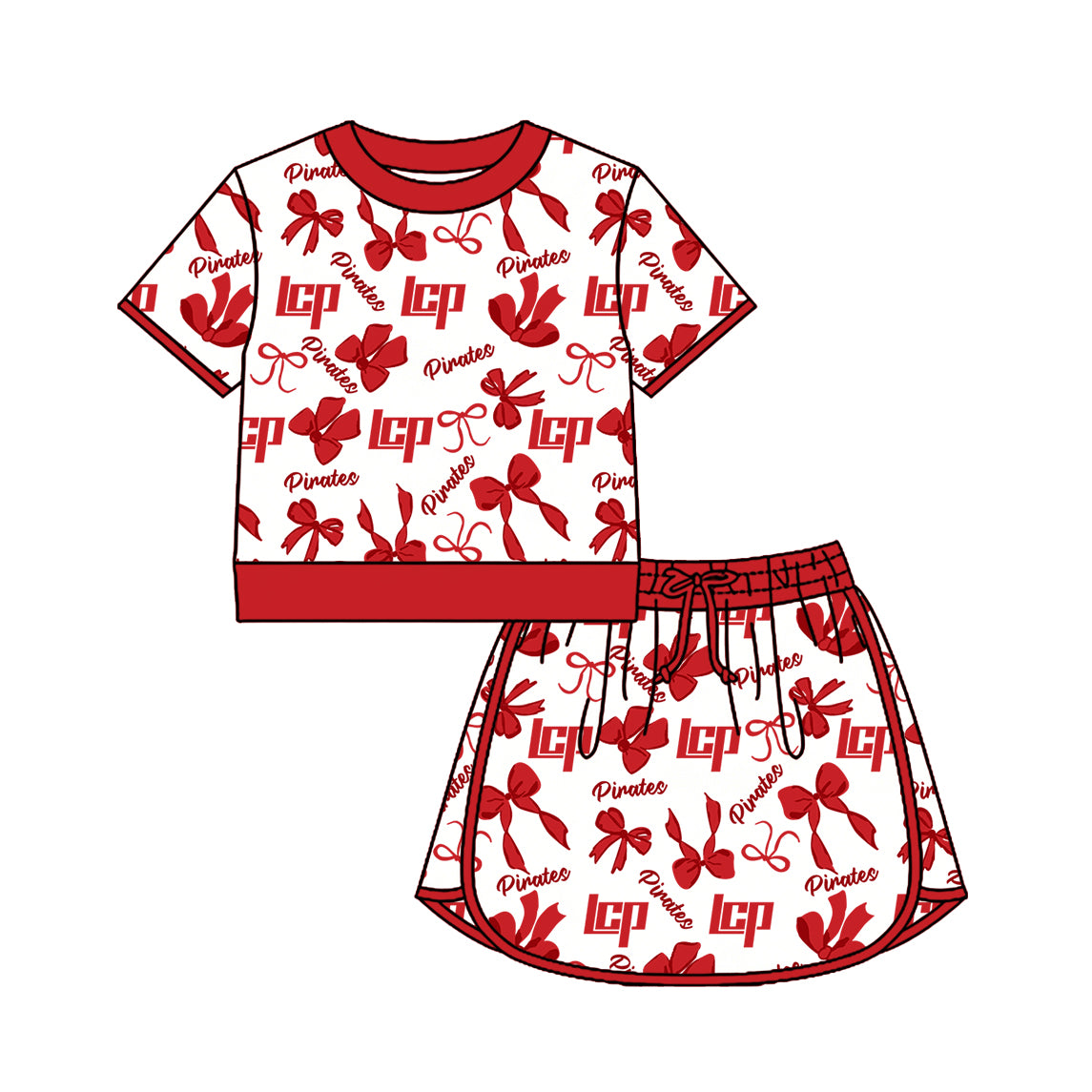 ( Moq 5 Each Style ) Sibling Baby Girls Kids Red Bows Team Shirt Sets Clothes