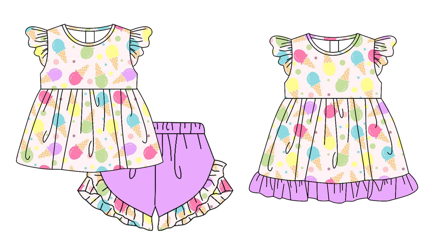 ( Moq 5 Each Style ) Baby Girls Kids Short Sleeves Sibling Colorful Dress Set