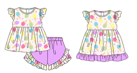 ( Moq 5 Each Style ) Baby Girls Kids Short Sleeves Sibling Colorful Dress Set