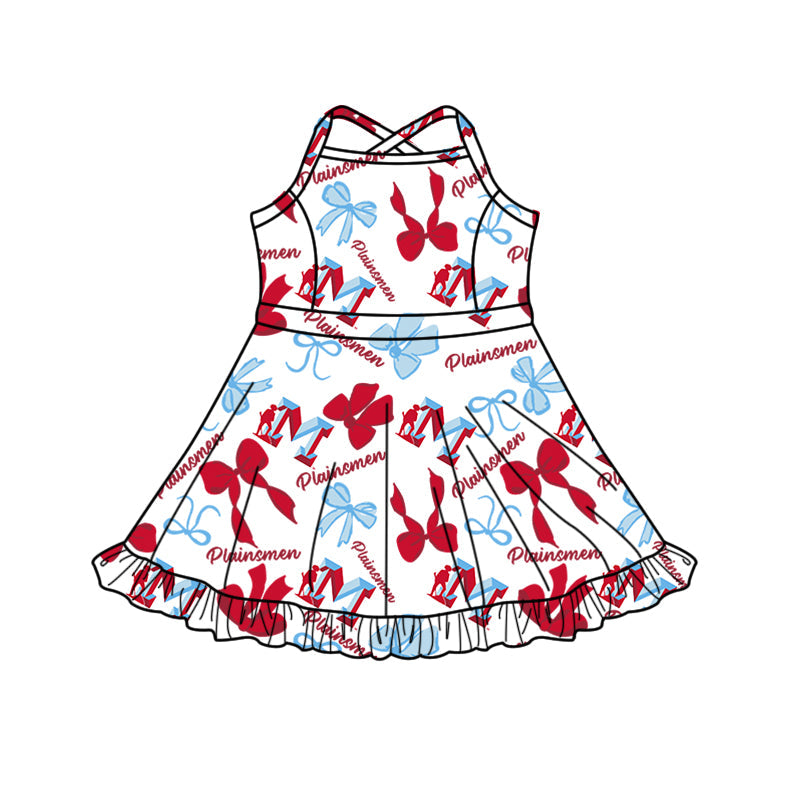 ( Moq 5 each style ) Baby Boy Girl Team Cheer Sibling Shirt Red Blue Bows Dress Set 8.13