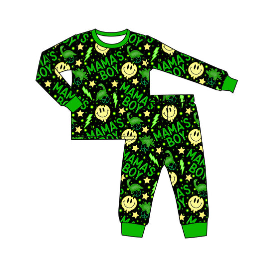 Baby Boy Long Sleeves Mama's Boy Dinosaurs Green Shirt Pants Pajamas Set