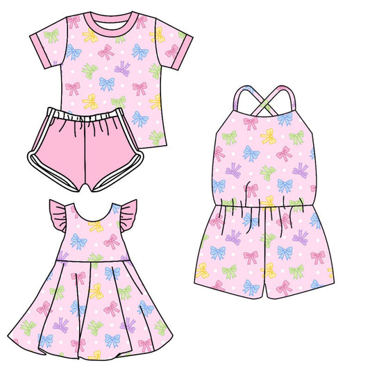 Baby Girl Bows Summer Sibling Pink Jumpsuit Dress Set ( Moq 5 Each Style ) 3.11