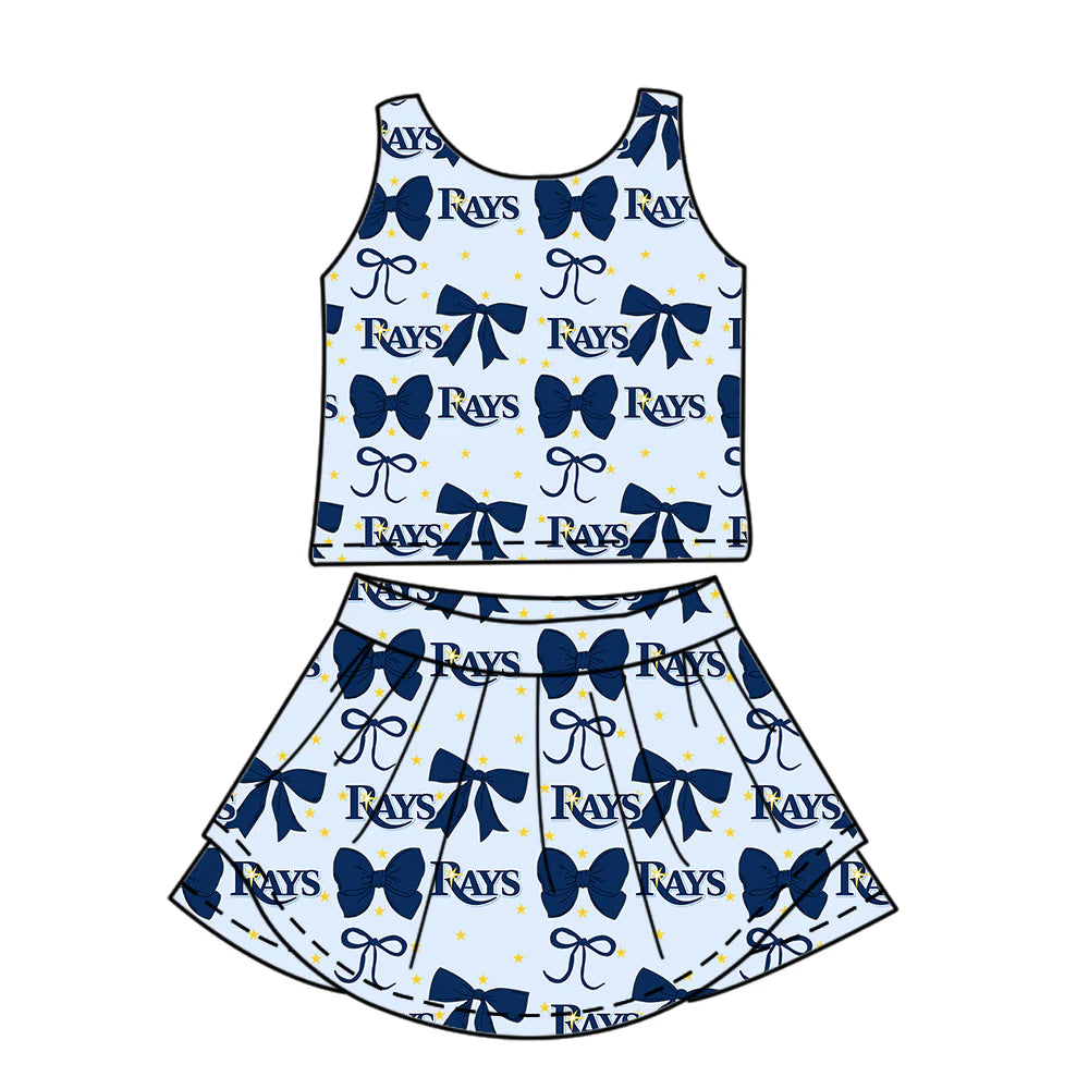 ( Moq 5 each style ) Baby Boy Girl Toddler Team Blue Bows Sibling Shirt Dress Set 6.21