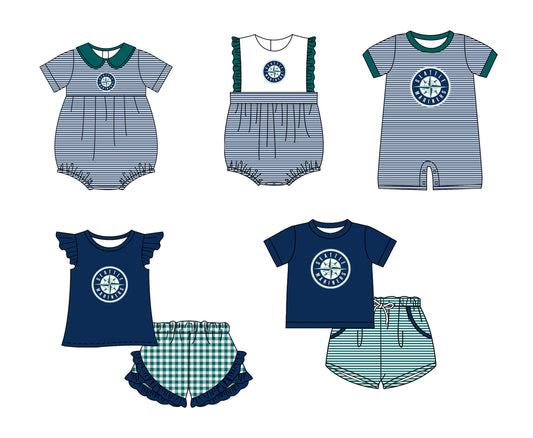 ( Moq 5 Each Style ) Baby Boys Girls Kids Team Sibling Green Stripes Rompers Sets