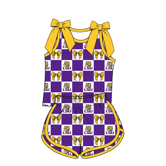 ( Moq 5 ) Baby Girls Kids Sleeveless Bows Shirt Shorts Team Set Cheer Clothes
