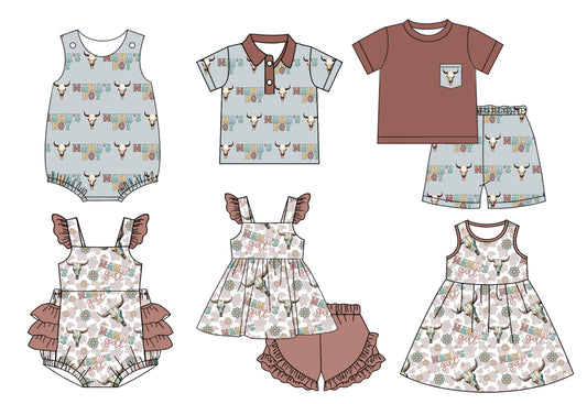 Mama's Boy Girl Western Cow Sibling Dress Romper Clothes Set ( Moq 5 Each style )