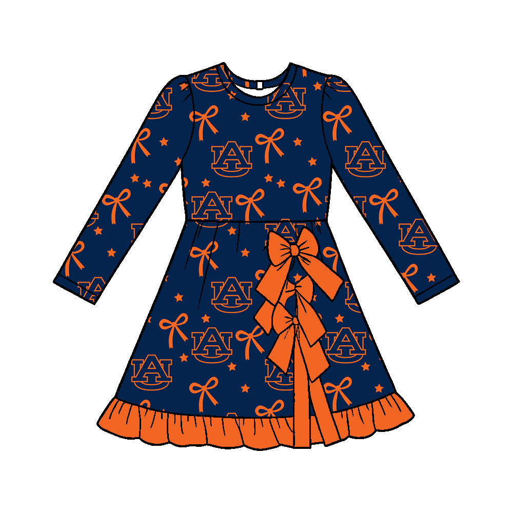 ( Moq 5 ) Custom Baby Girls Kids Long Sleeves Bows Shorts Knee Length Dress Team Clothes