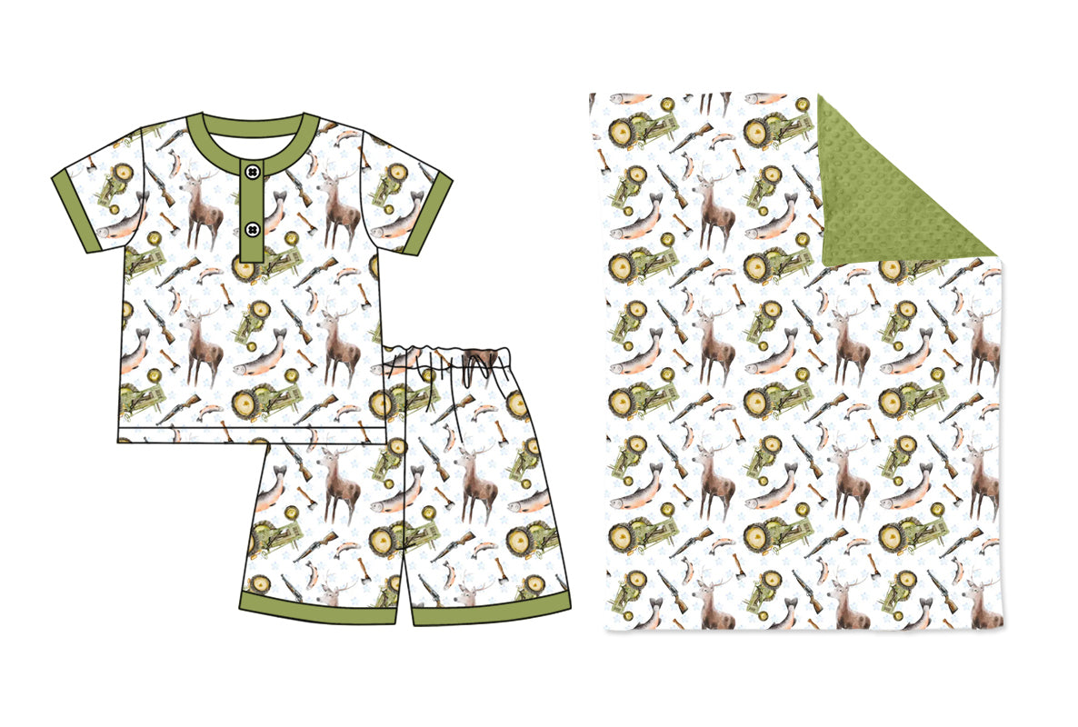 Baby Boy Hunting Deer Sibling Blanket Set ( Moq 5 Each Style ) 2.15