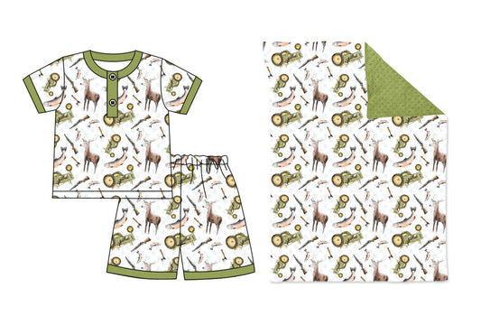 Baby Boy Hunting Deer Sibling Blanket Set ( Moq 5 Each Style ) 2.15