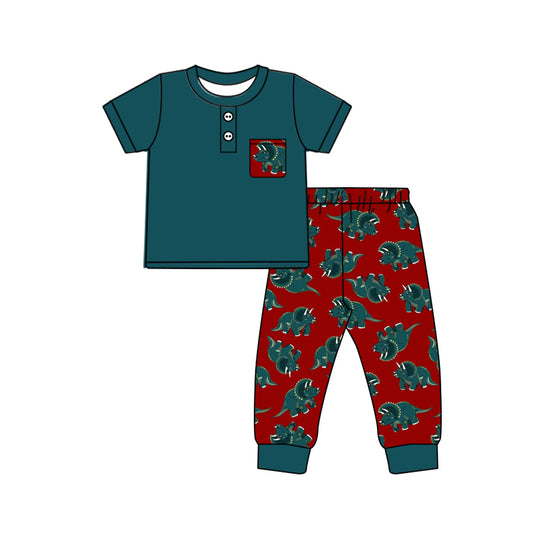 Baby Boy Toddler Short Sleeves Cotton Shirt Dinosaurs Pants Set Moq 5