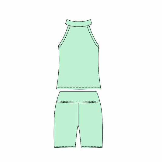( Moq 10 ) Baby Girl Sleeveless Activity Wear Vest Tops Biking Shorts Yoga Green Set