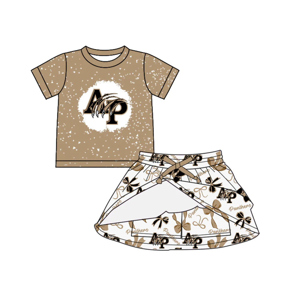 ( Moq 5 each style ) Baby Girl Toddler AP Team Bows Sibling Skort Dress Set 6.11