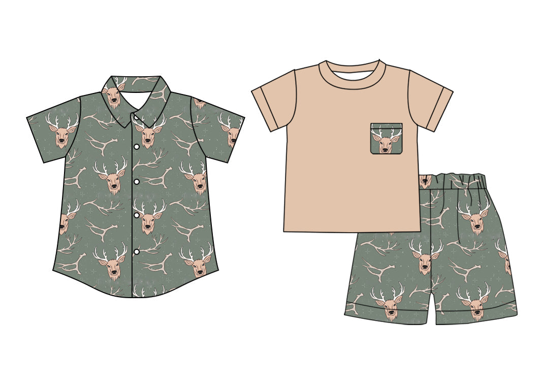 Baby Boy Short Sleeves Deer Hunting Sibling Shirt Set ( Moq 5 Each Style ) 2.24