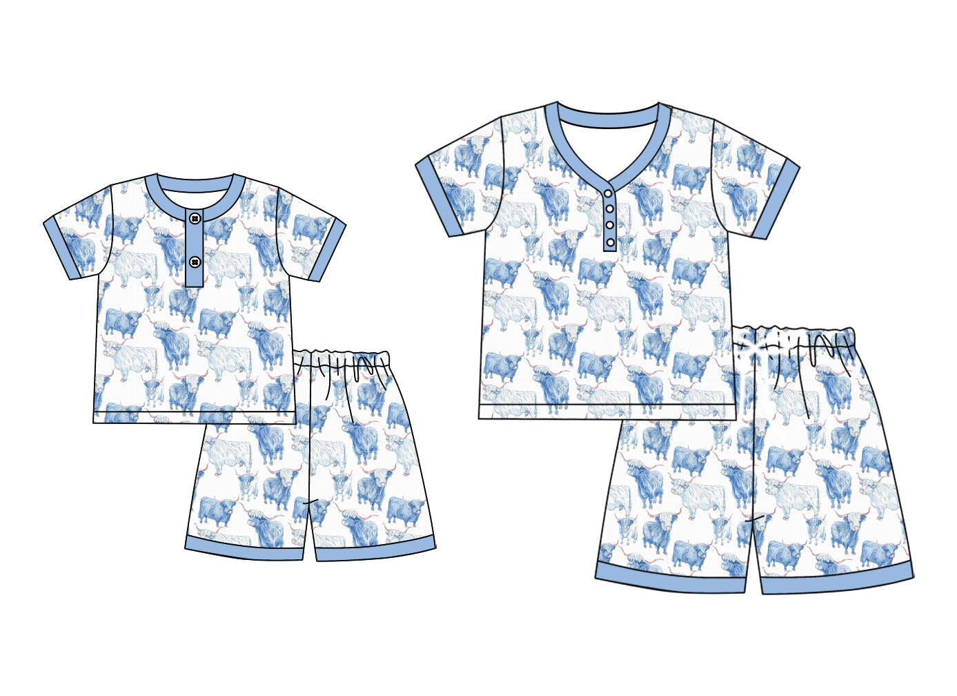 ( Moq 5 Each Style ) Baby Girl Adult Women Western Blue Cow Sibling Mommy And Me Family Pajamas Set 4.23